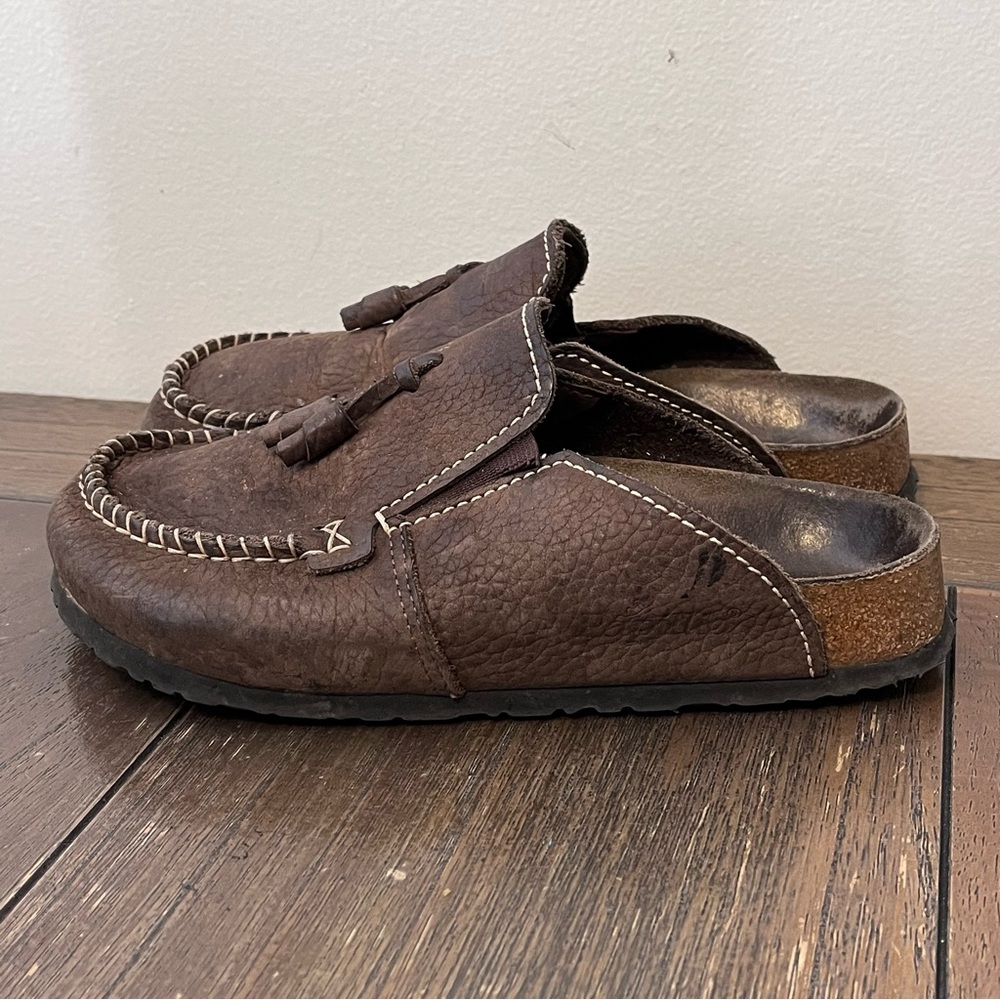 Birkenstock Brown Leather Tassel Mule Clogs - Dark Brown